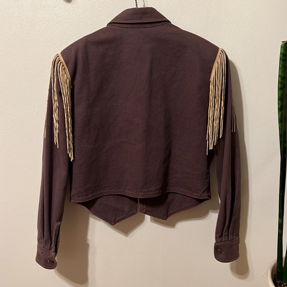PERFECT Double D Ranch Western Fringe Jacket Brown Denim Beaded Suede Fringe - Picture 6 of 6